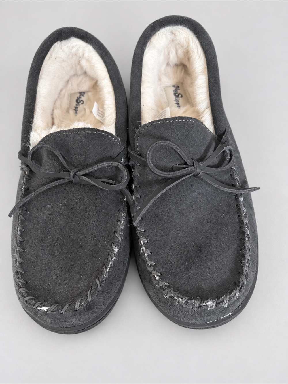 My Slippers Shearling-Lined Black Suede Moccasin Slippers Size 9